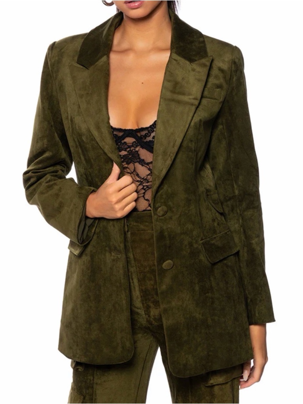 AKIRA OLIVE FAUX SUEDE BLAZER | STRUCTURED | LIKE NEW 💕